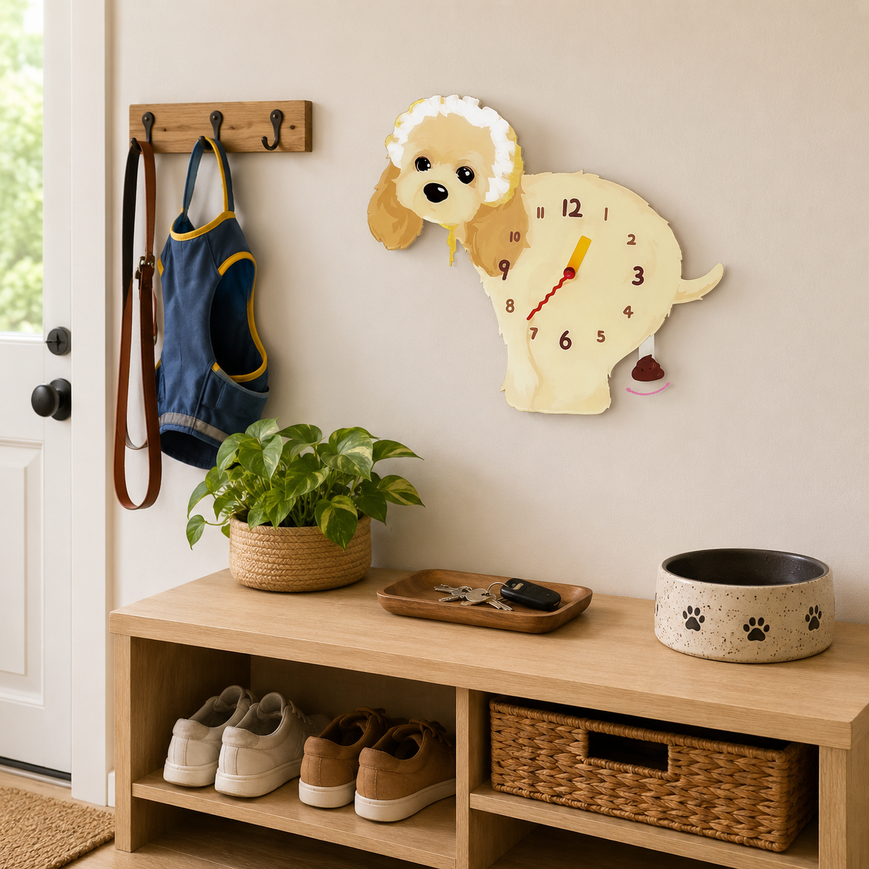 American Cocker Spaniel gift idea with silent quartz movement and swinging poop pendulum
