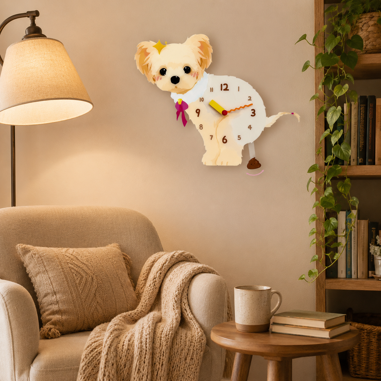 Yorkshire Terrier gift idea with silent quartz movement and swinging poop pendulum