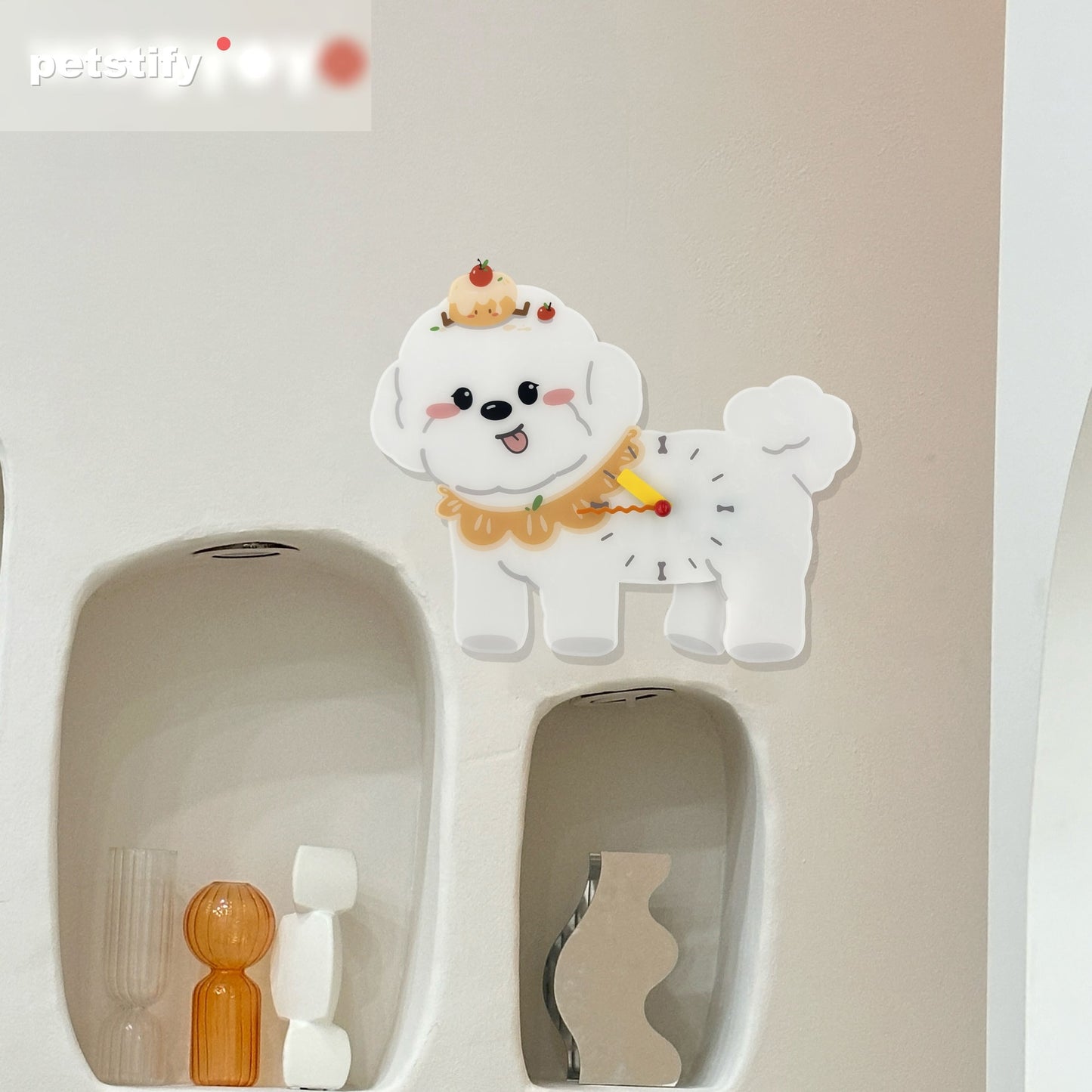 Bichon Frise Petstify dog wall clock with swinging poop pendulum