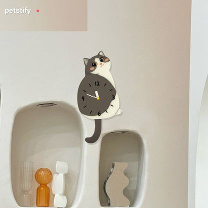 Petstify Blue and White Cat swinging tail acrylic wall clock main product photo