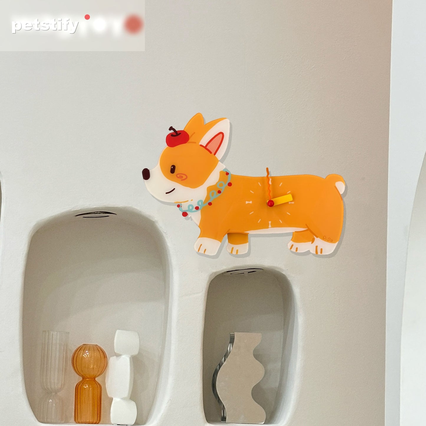 Chubby Corgi Petstify dog wall clock with swinging poop pendulum