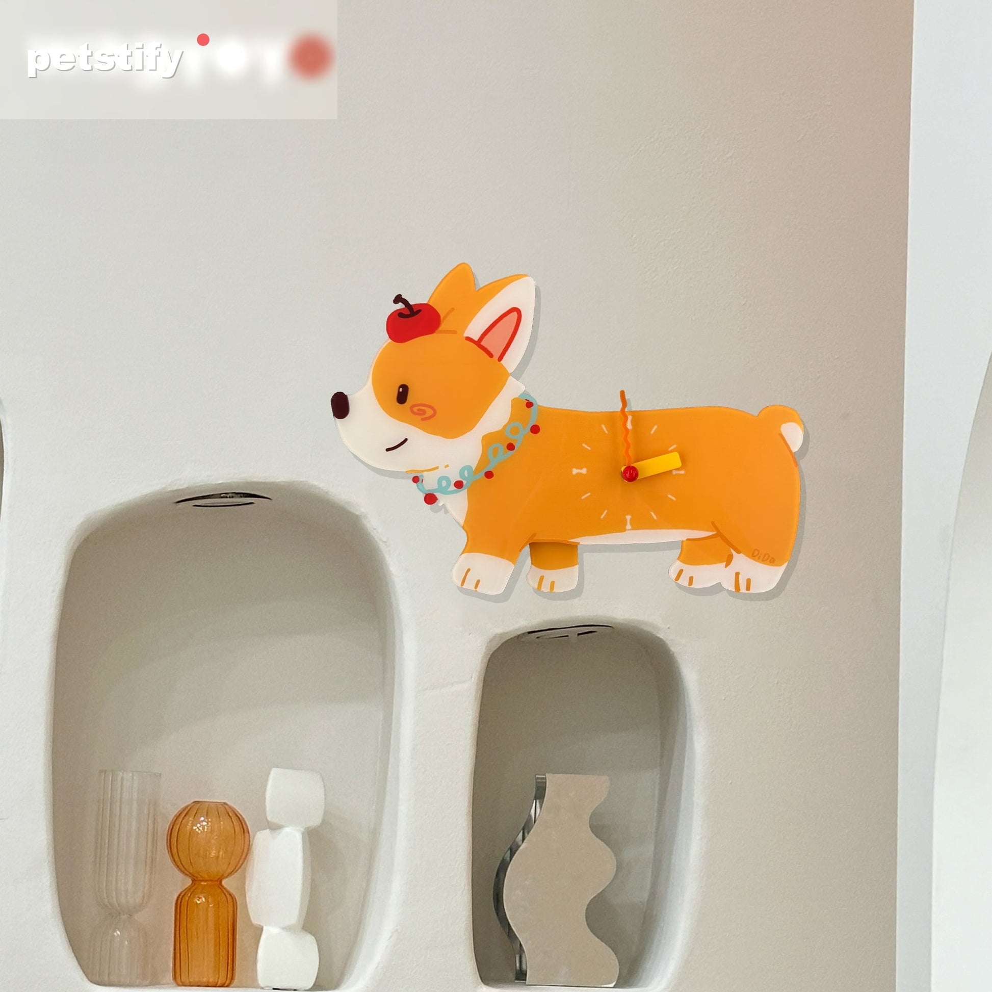 Chubby Corgi Petstify dog wall clock with swinging poop pendulum