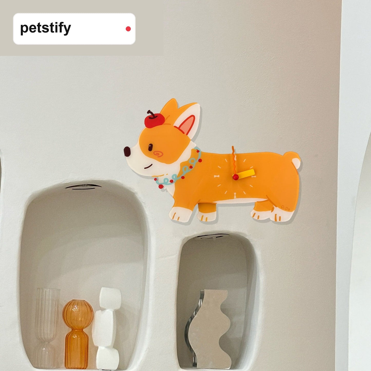 Petstify Chubby Corgi acrylic wall clock main product photo