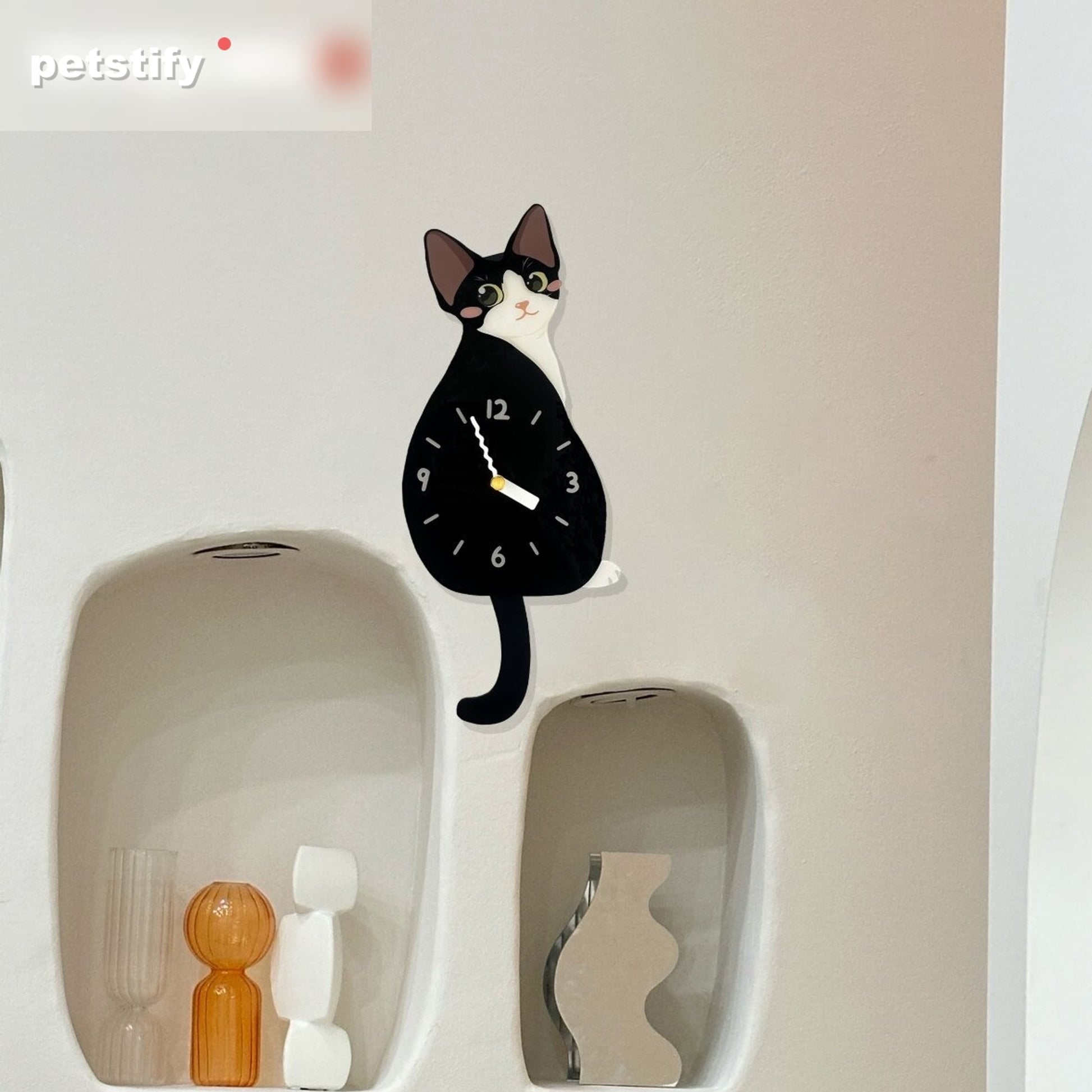 Devon Rex Petstify cat wall clock with swinging tail detail