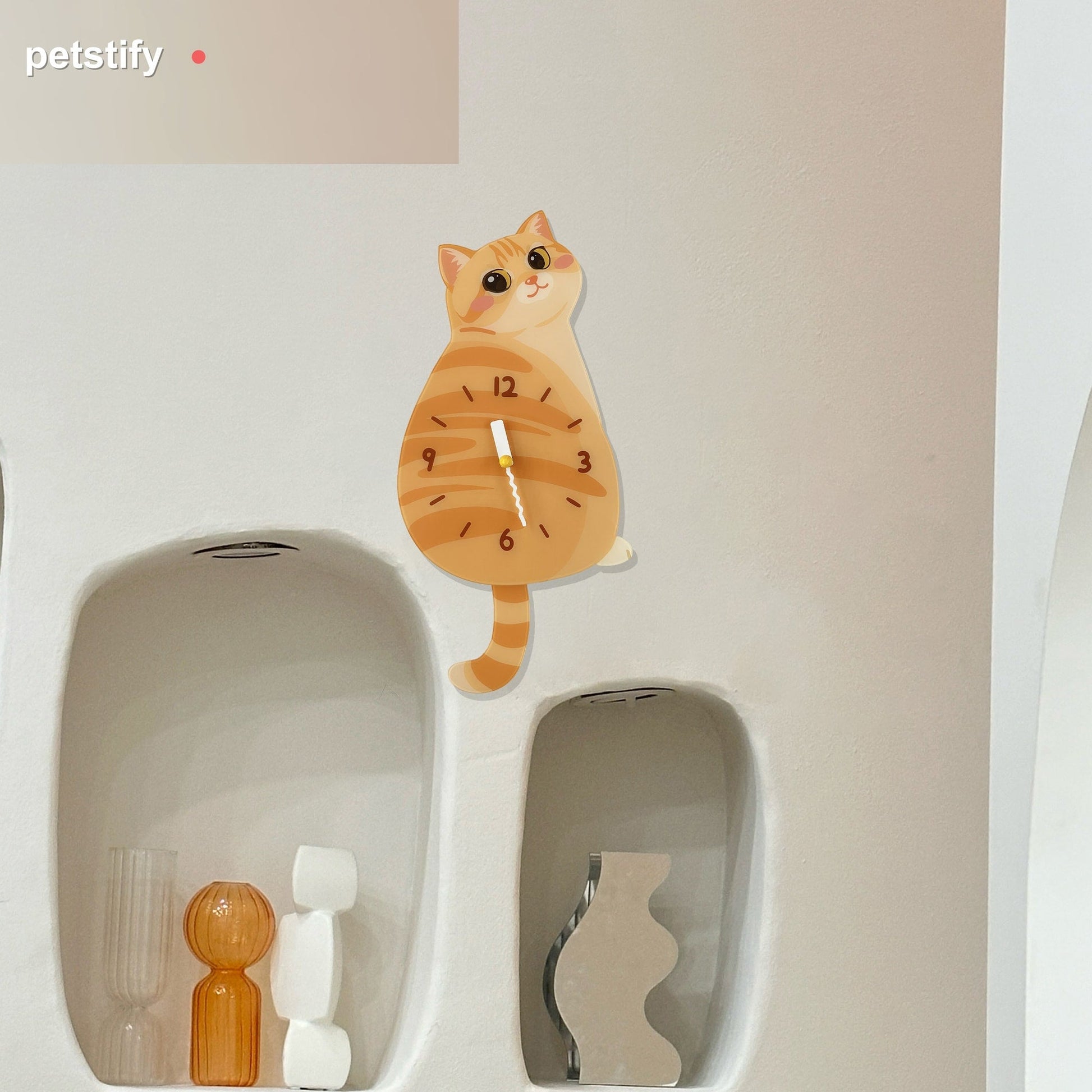 Petstify Orange Tabby swinging tail acrylic wall clock main product photo