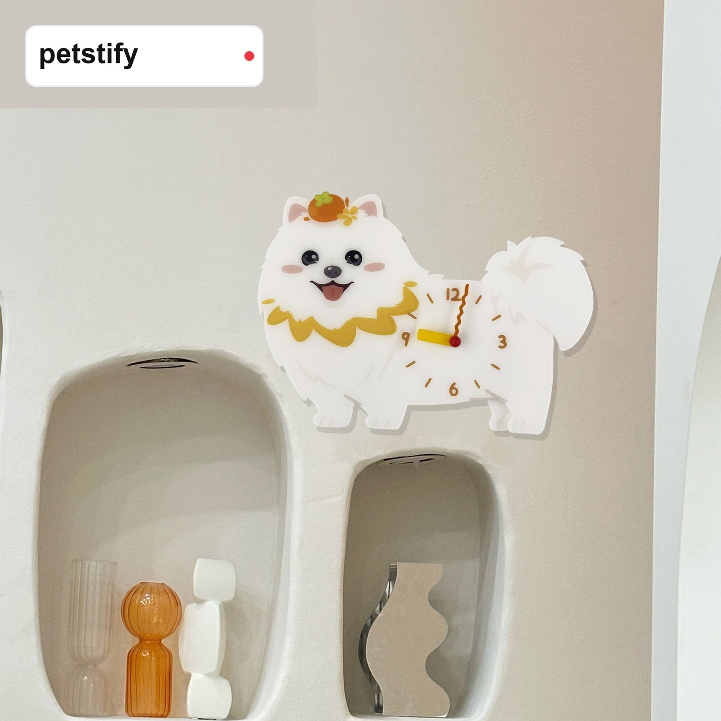 Petstify Pomeranian swinging paw acrylic wall clock main product photo