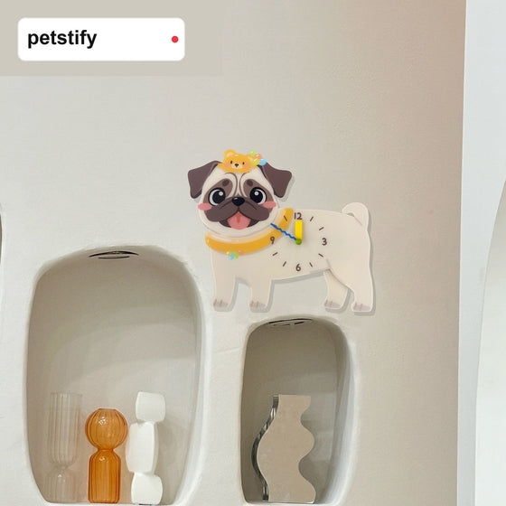 Pug Swinging Paw Wall Clock acrylic clock cutout