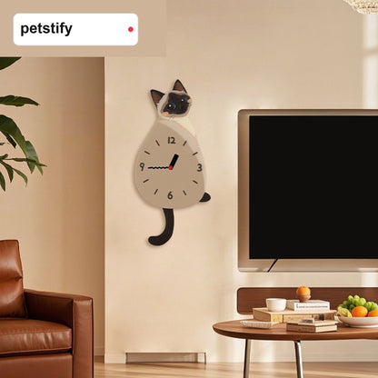 Petstify Siamese Cat swinging tail acrylic wall clock main product photo