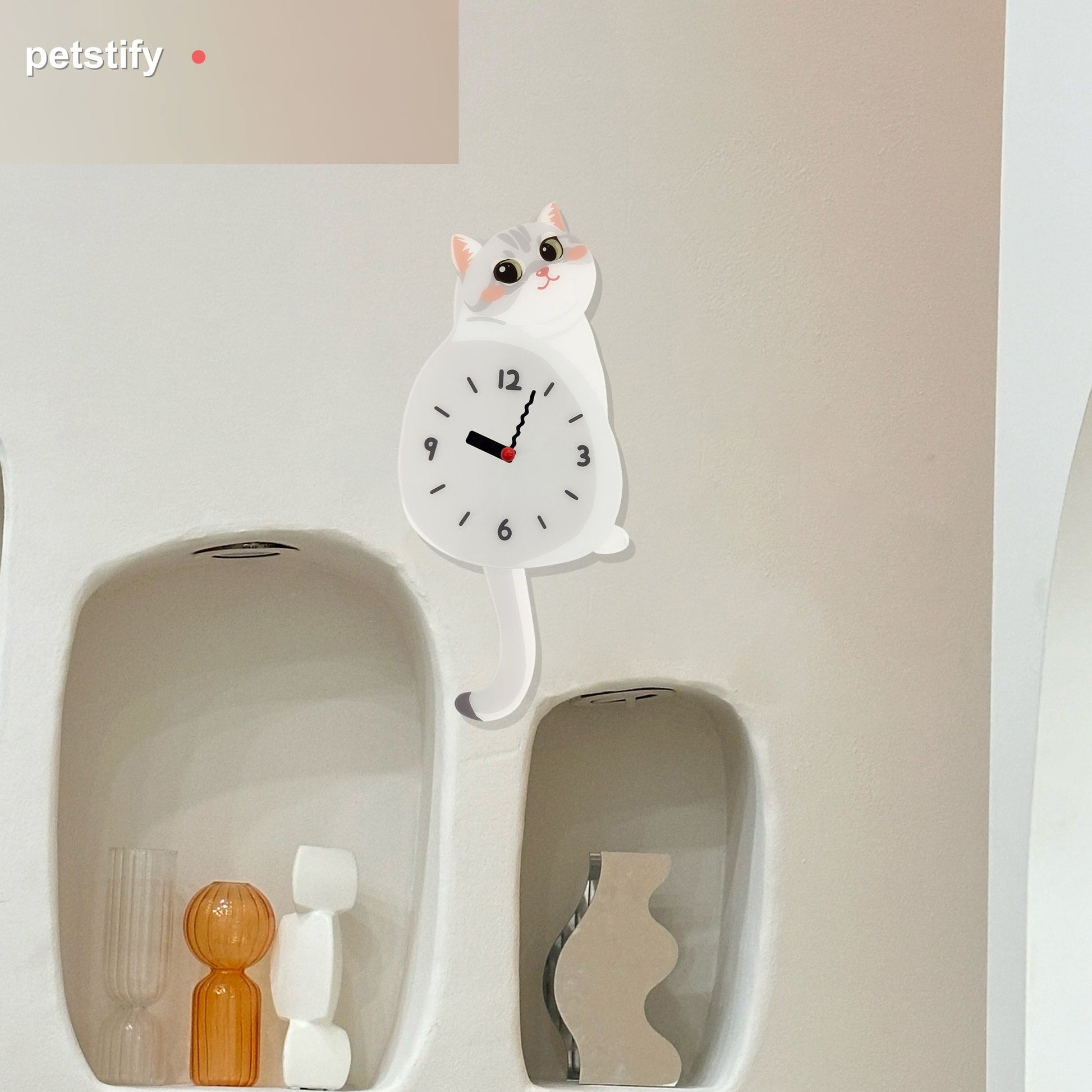 Petstify Silver Shaded Cat acrylic wall clock main product photo
