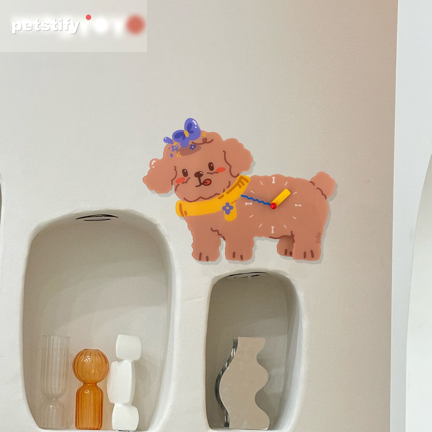 Teddy Poodle Petstify dog wall clock with swinging poop pendulum