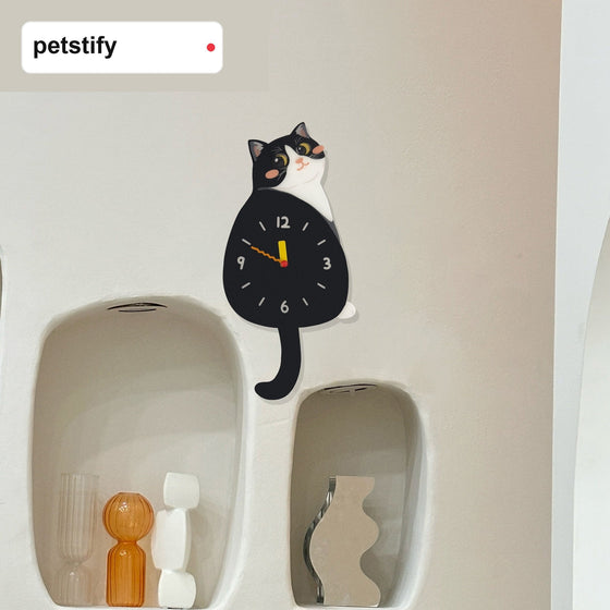 Tuxedo Cat Swinging Tail Wall Clock acrylic clock cutout