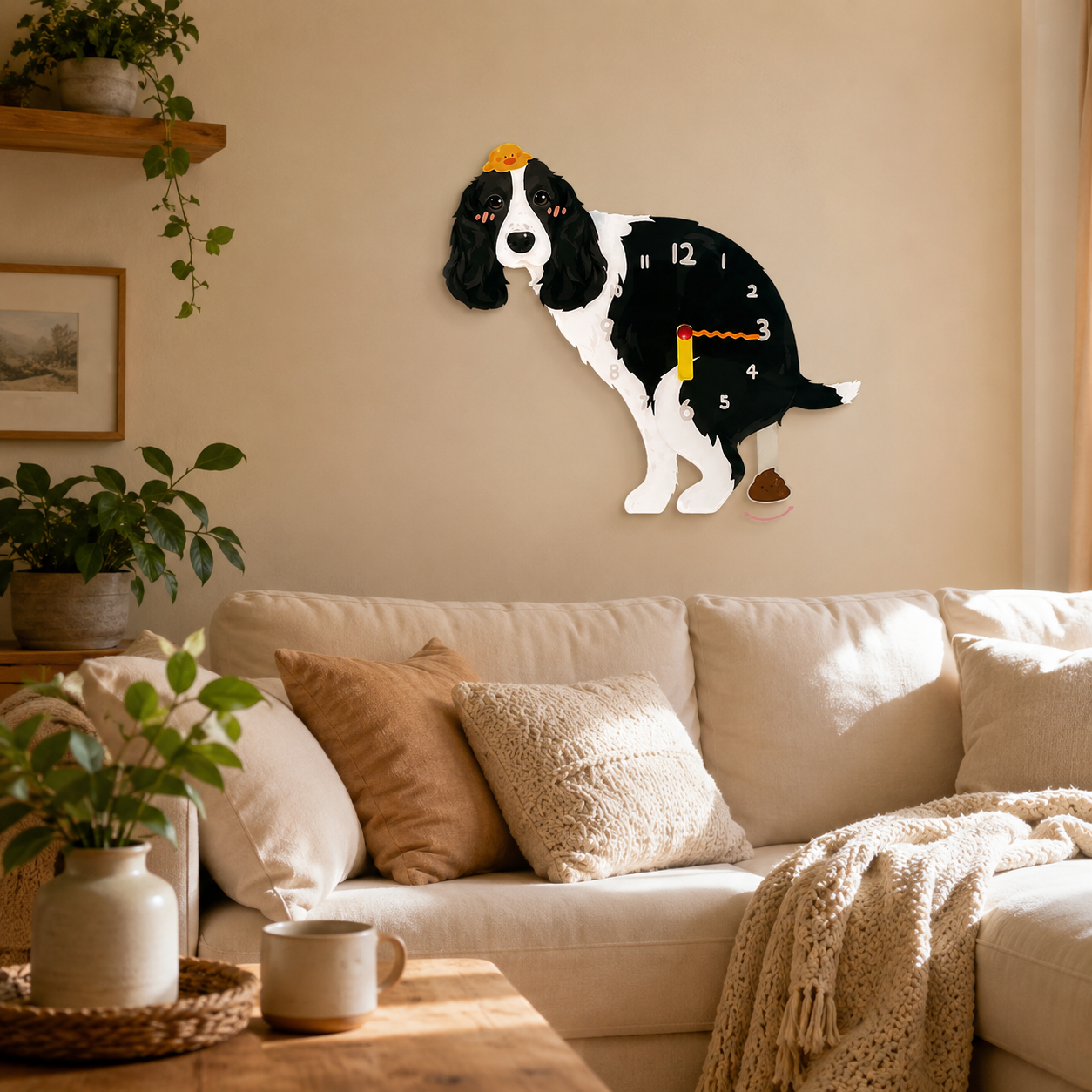 Black Springer Spaniel styled on a cozy home wall as funny dog wall decor