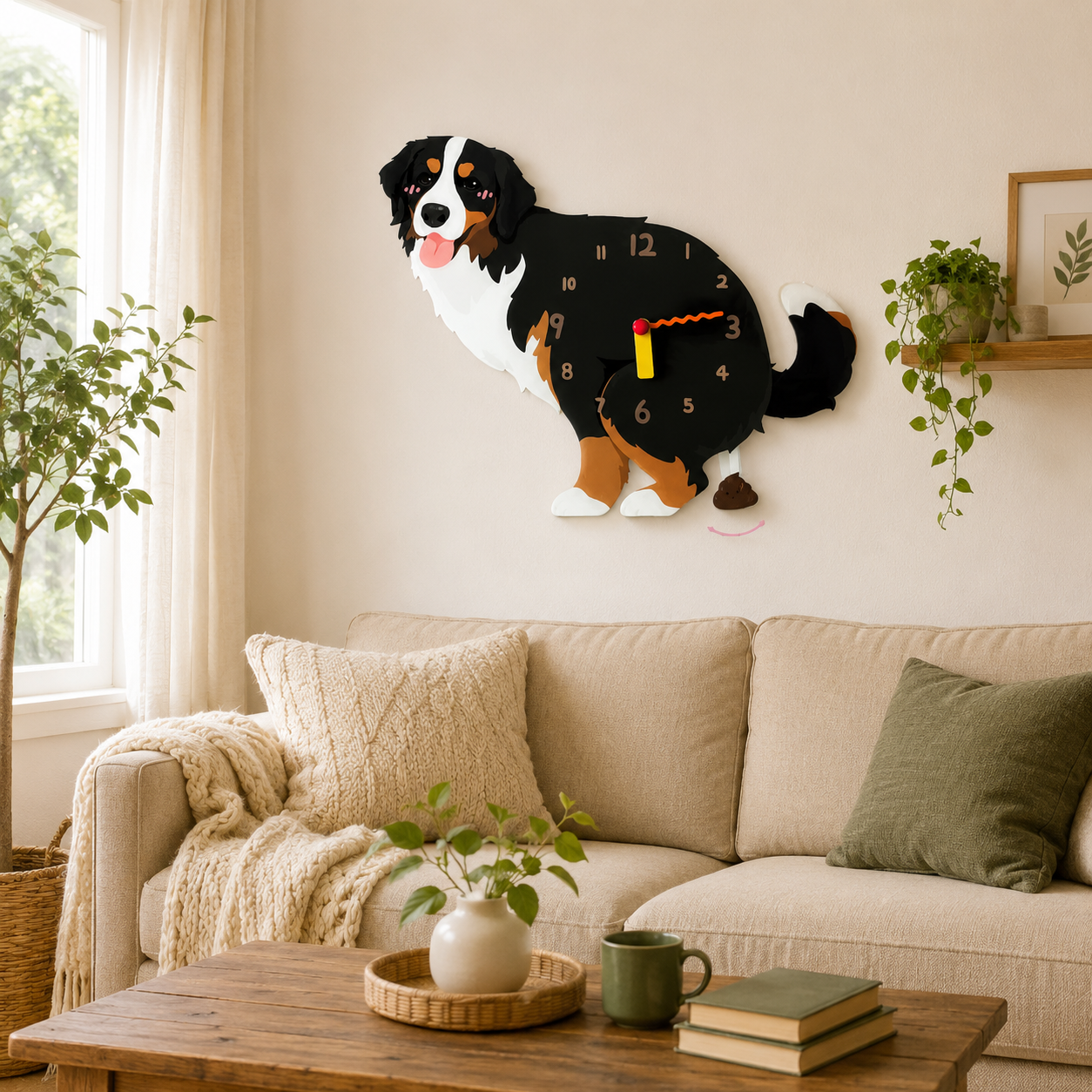 Bernese Mountain Dog styled on a cozy home wall as funny dog wall decor
