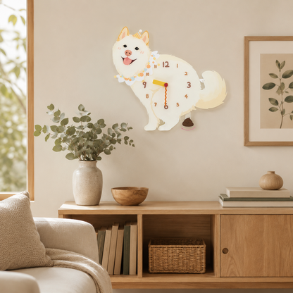 Cream Native Spitz styled on a cozy home wall as funny dog wall decor