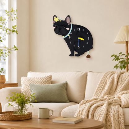 Black French Bulldog styled on a cozy home wall as funny dog wall decor