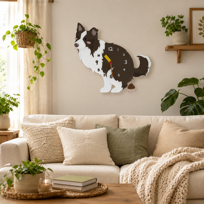 Brown and White Border Collie styled on a cozy home wall as funny dog wall decor