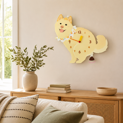 Yellow Native Spitz styled on a cozy home wall as funny dog wall decor