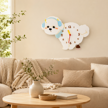 Band Bichon Frise styled on a cozy home wall as funny dog wall decor