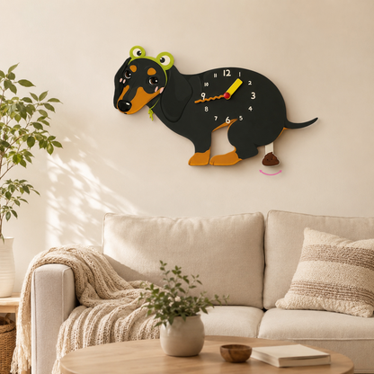 Black and Tan Dachshund styled on a cozy home wall as funny dog wall decor