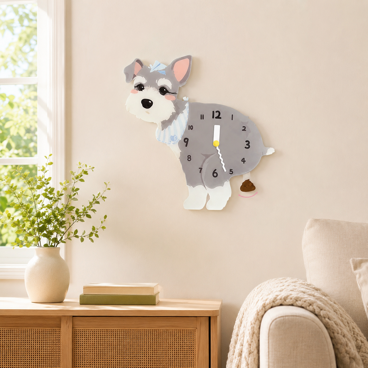 Light Schnauzer styled on a cozy home wall as funny dog wall decor