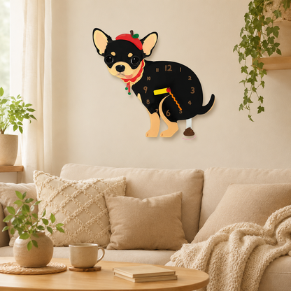 Black and Tan Chihuahua styled on a cozy home wall as funny dog wall decor