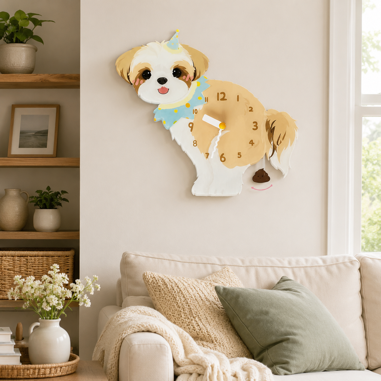 Shih Tzu styled on a cozy home wall as funny dog wall decor