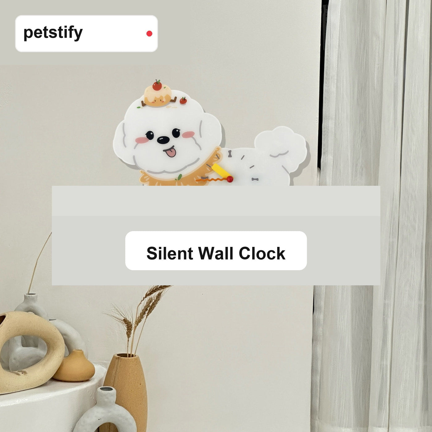 Bichon Frise Wall Clock styled as funny dog wall decor