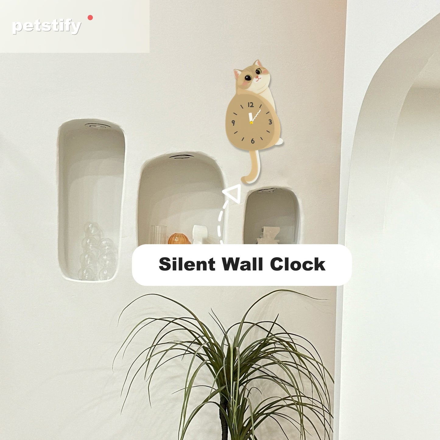Petstify Blue Golden Shaded Cat cat wall clock - styled on a home wall in a real room
