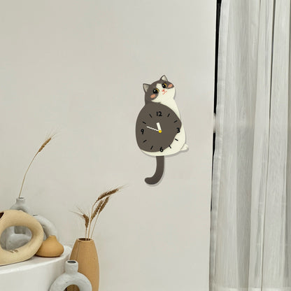 Petstify Blue and White Cat swinging tail acrylic wall clock room wall decor photo