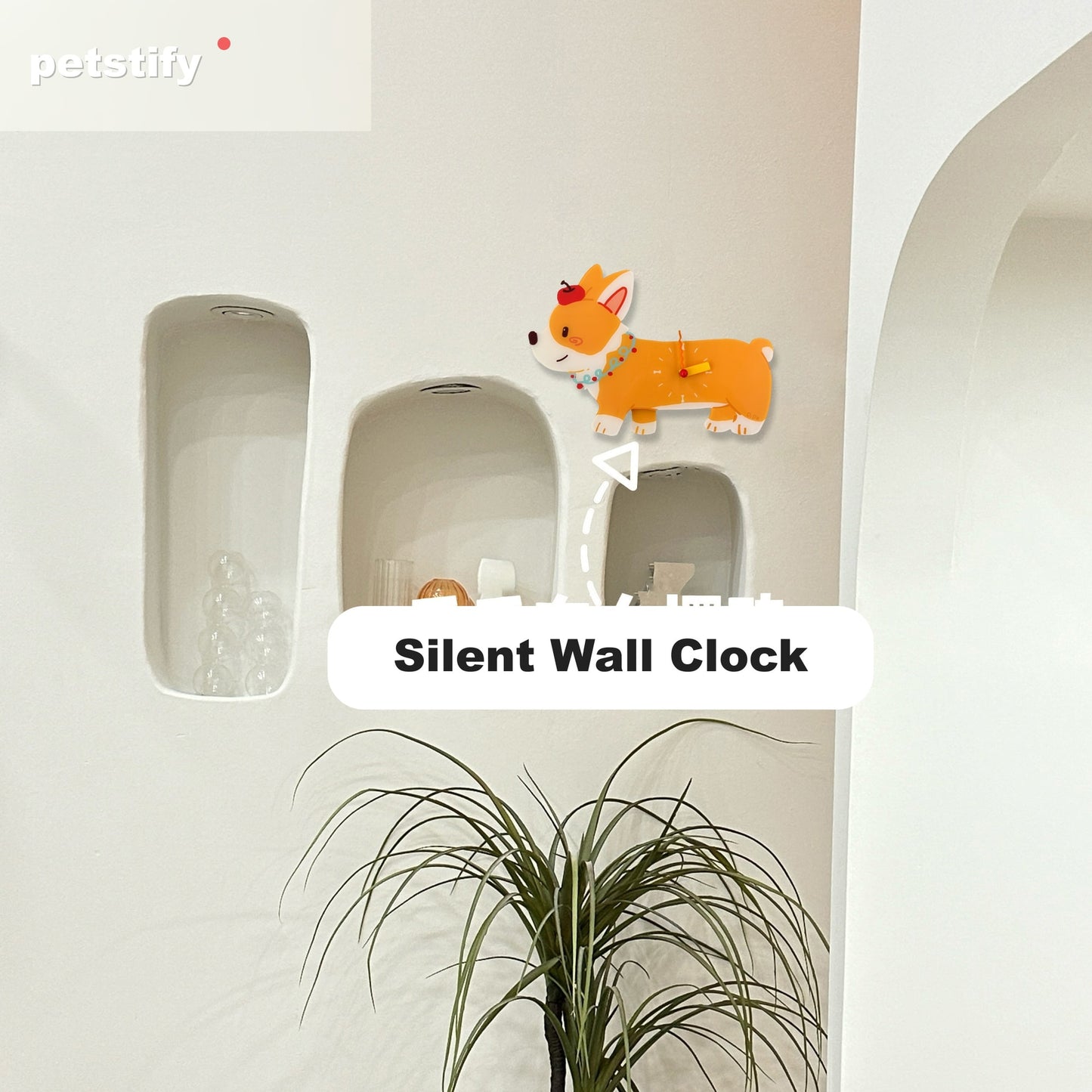 Petstify Chubby Corgi dog wall clock - styled on a home wall in a real room