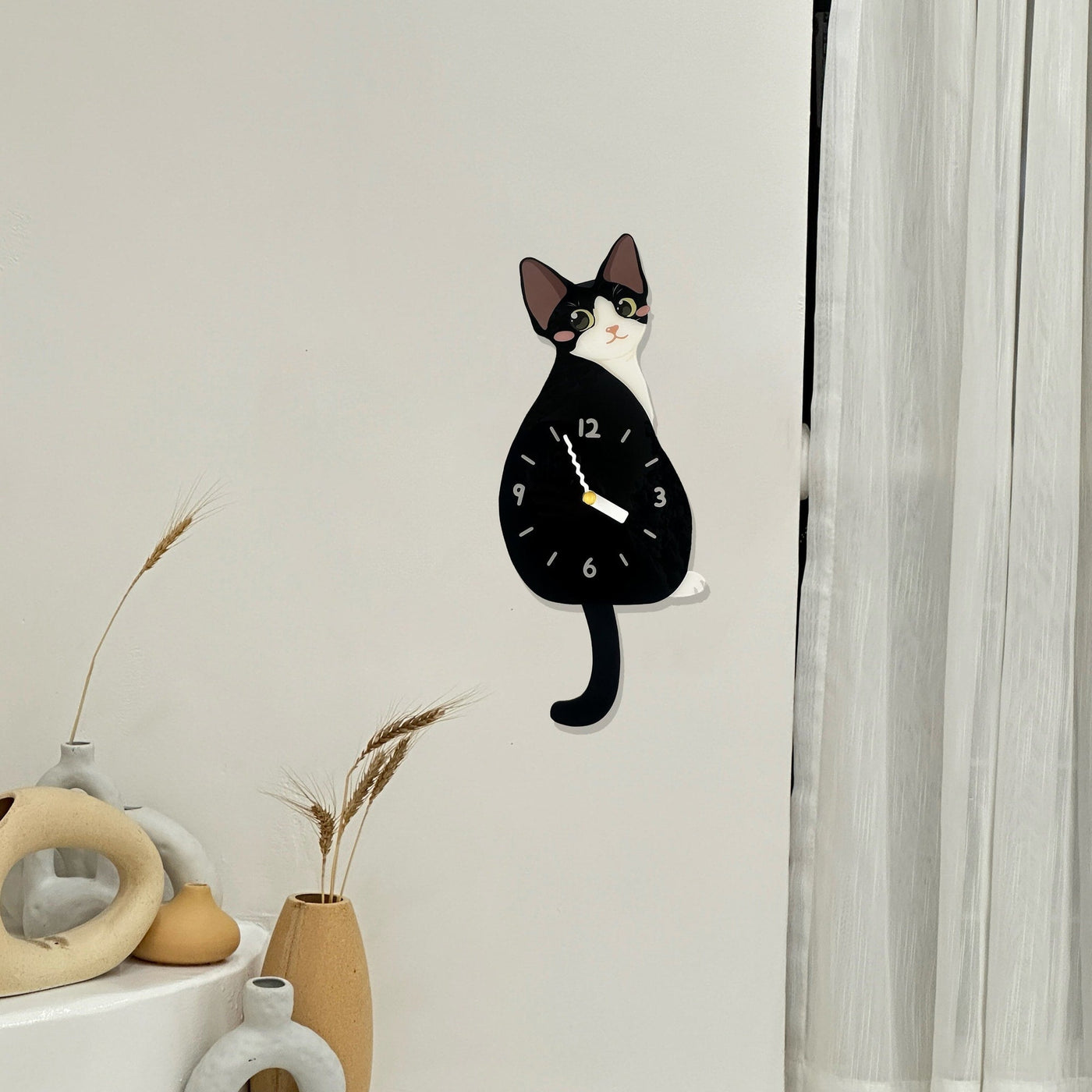 Devon Rex Swinging Tail Wall Clock styled as funny cat wall decor