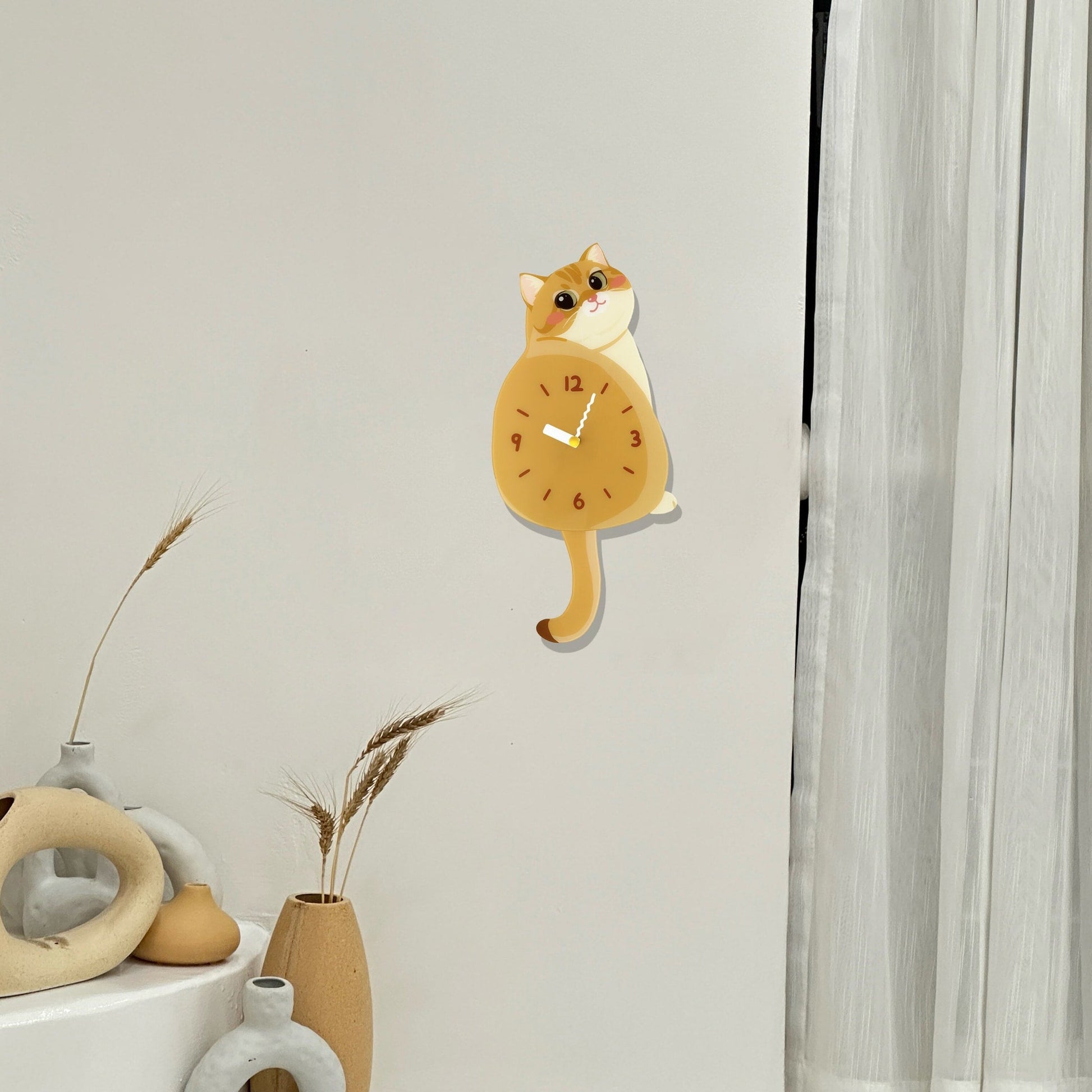Petstify Golden Shaded Cat acrylic wall clock room wall decor photo