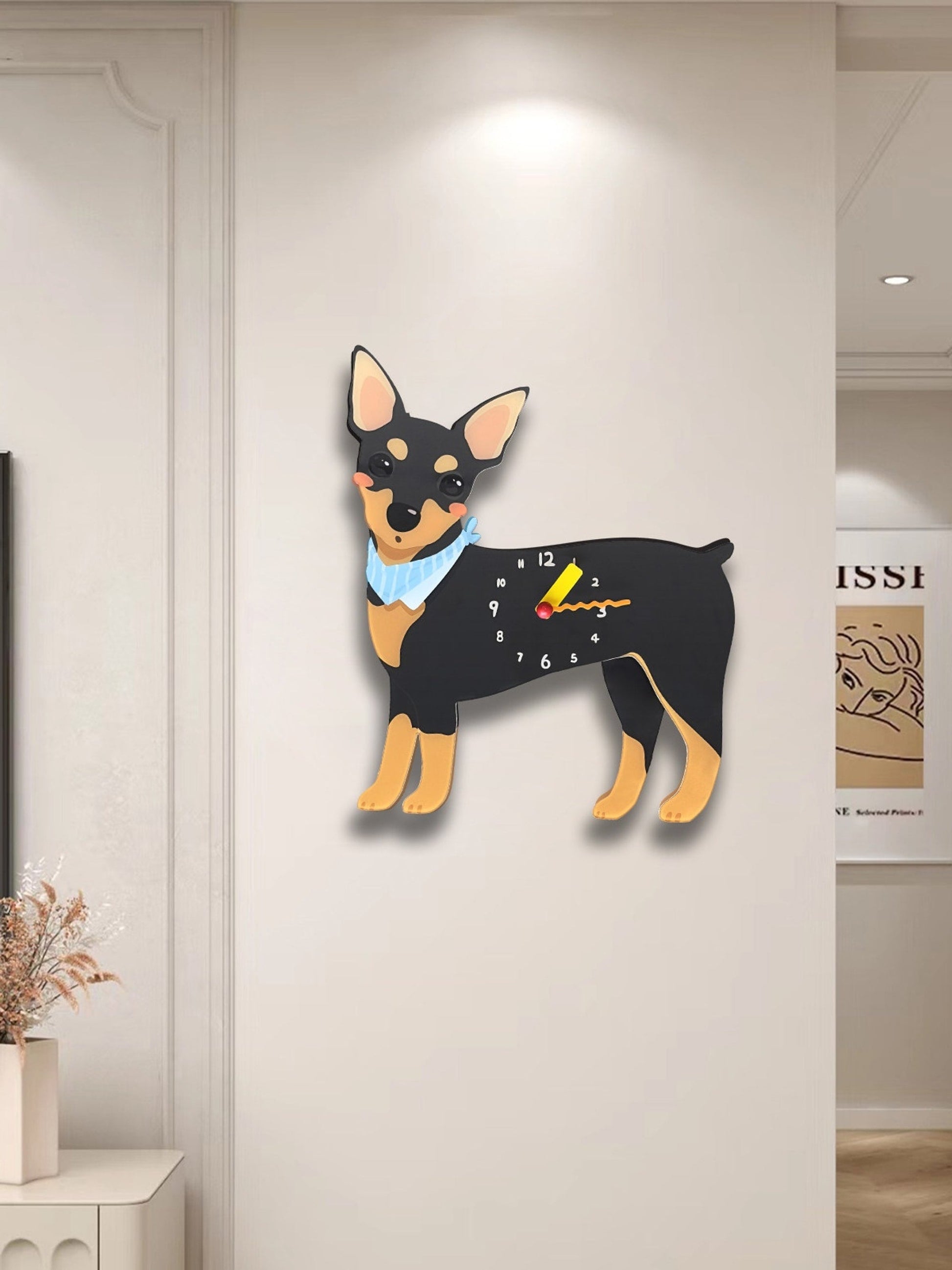 Petstify Miniature Pinscher swinging paw acrylic wall clock room wall decor photo