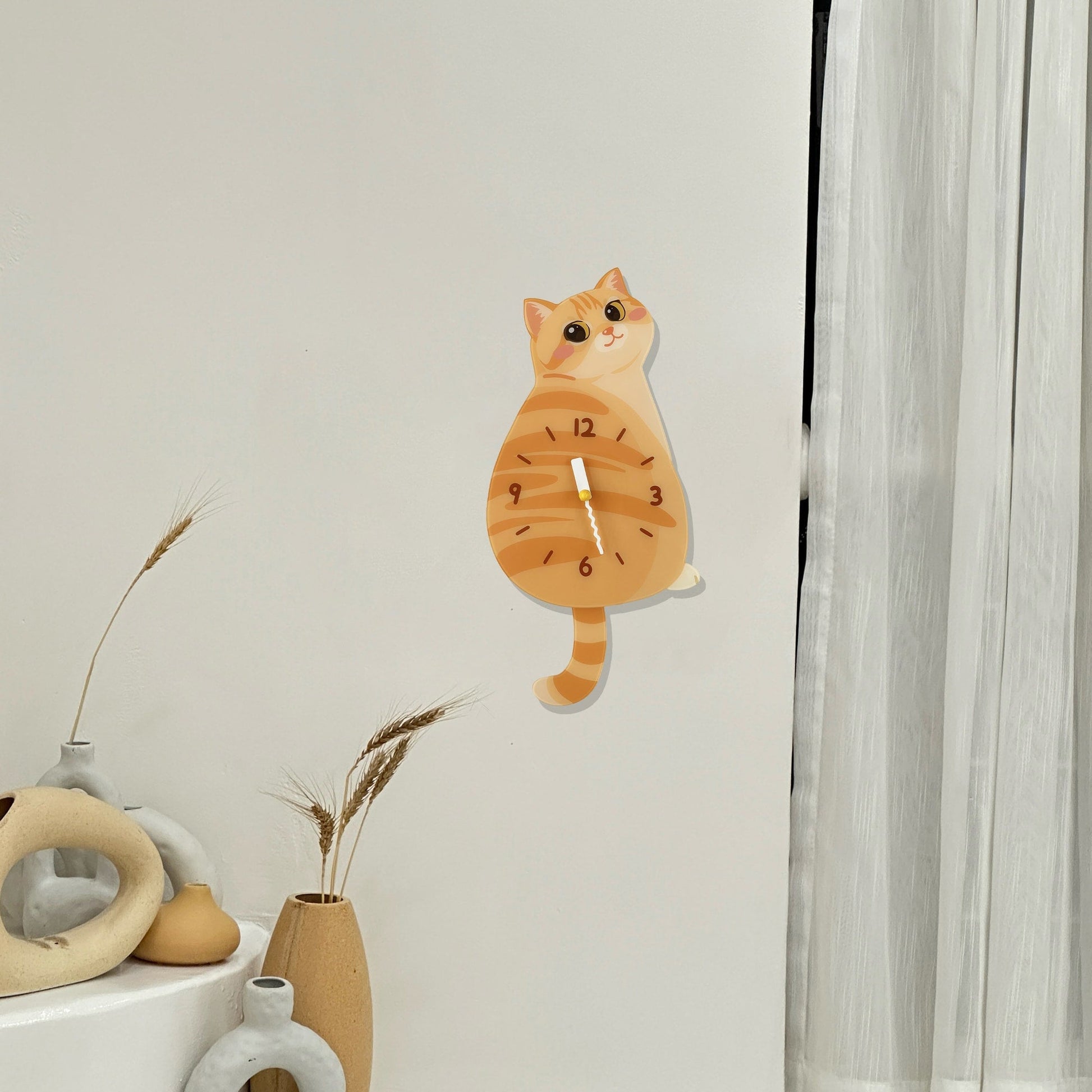 Petstify Orange Tabby swinging tail acrylic wall clock room wall decor photo