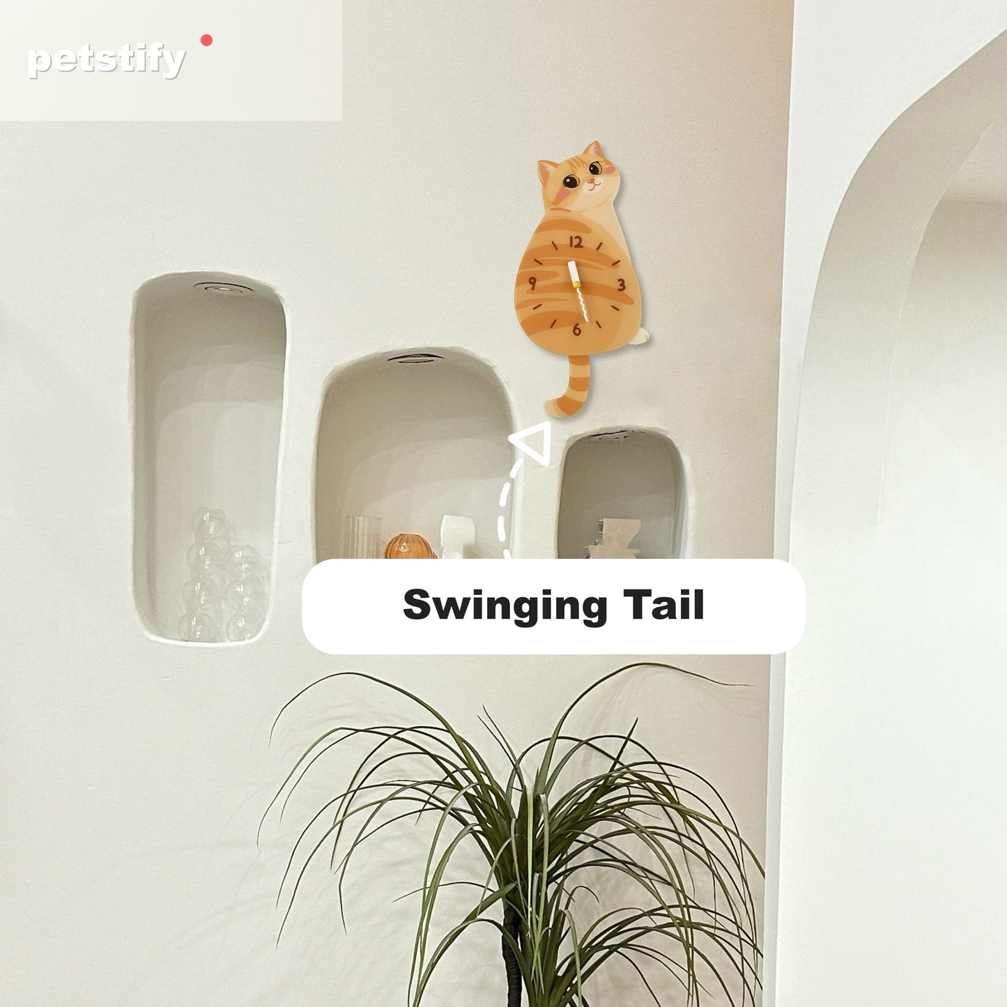 Petstify Orange Tabby cat wall clock - styled on a home wall in a real room