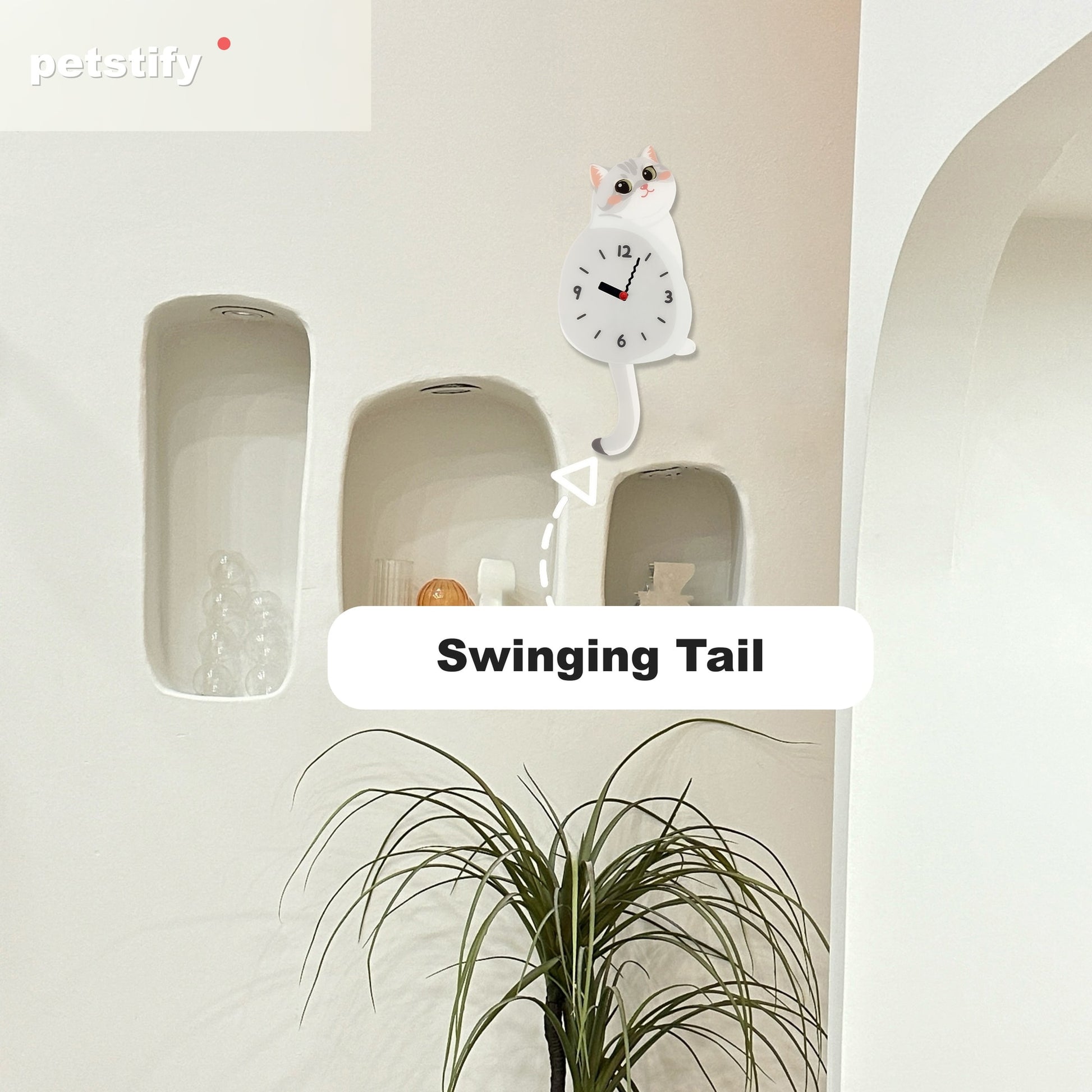 Petstify Silver Shaded Cat cat wall clock - styled on a home wall in a real room