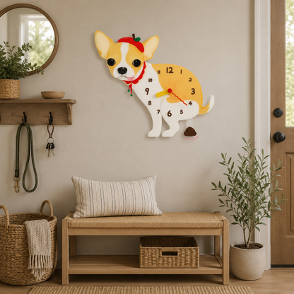Close-up of the Cream Chihuahua acrylic dog wall clock with real clock hands