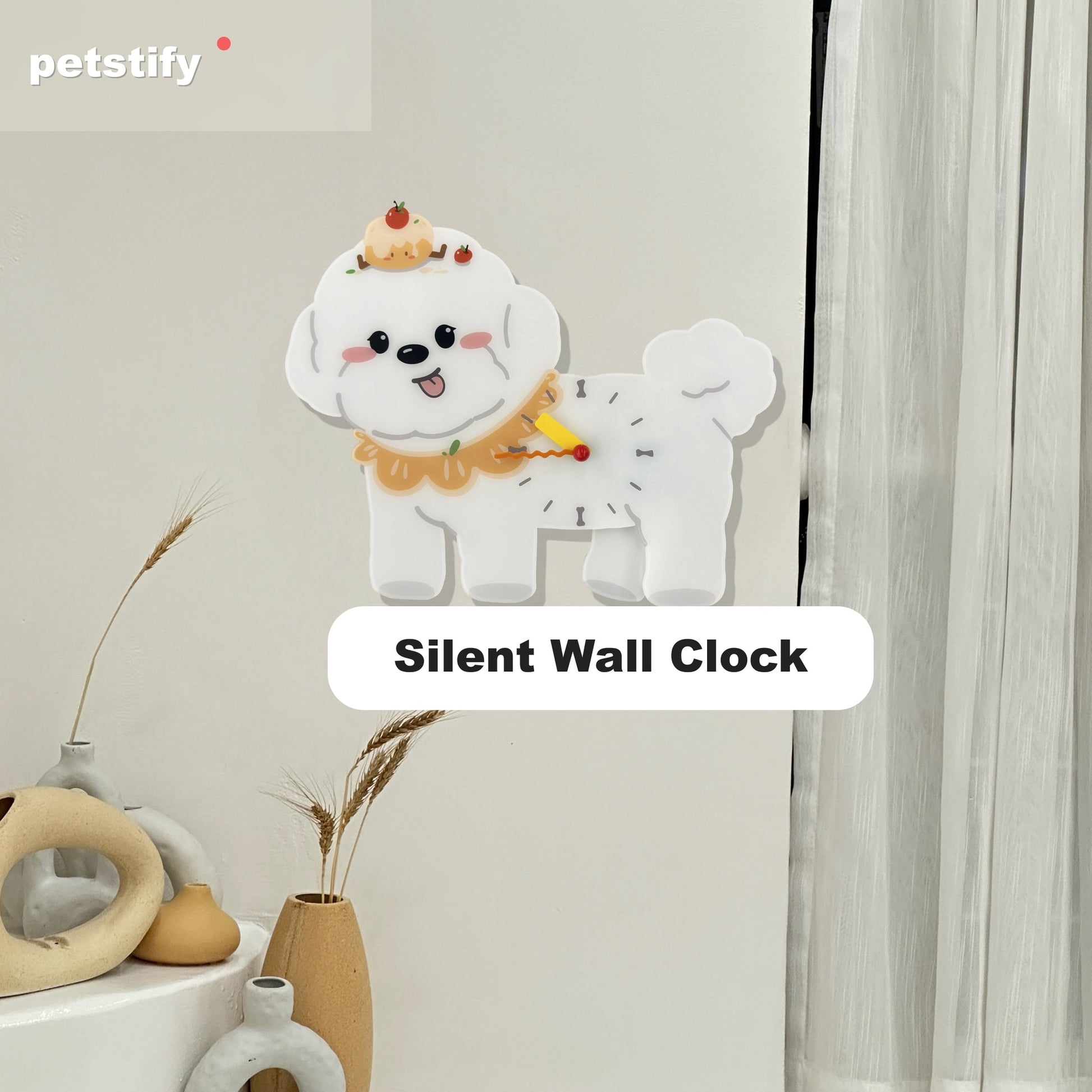 Petstify Bichon Frise dog wall clock - close-up of the swinging poop pendulum