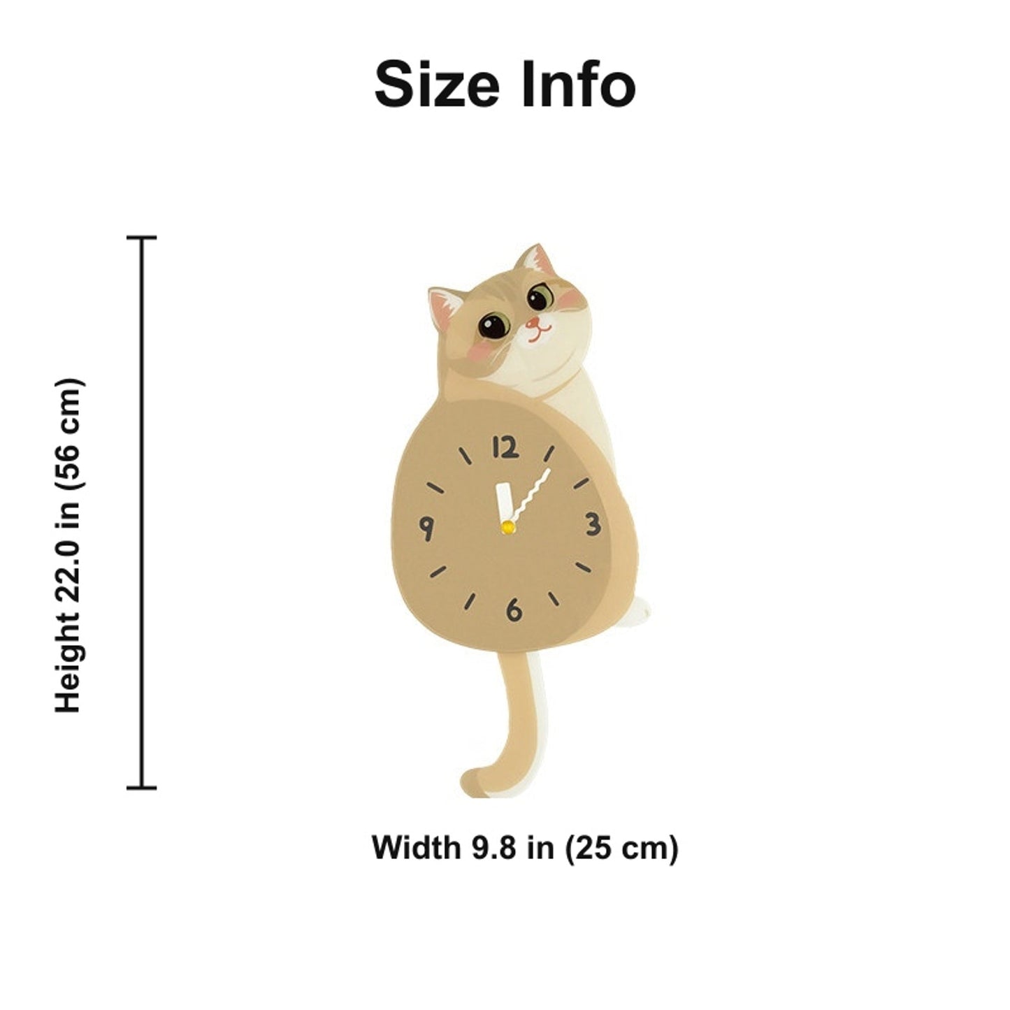 Petstify Blue Golden Shaded Cat acrylic wall clock size chart