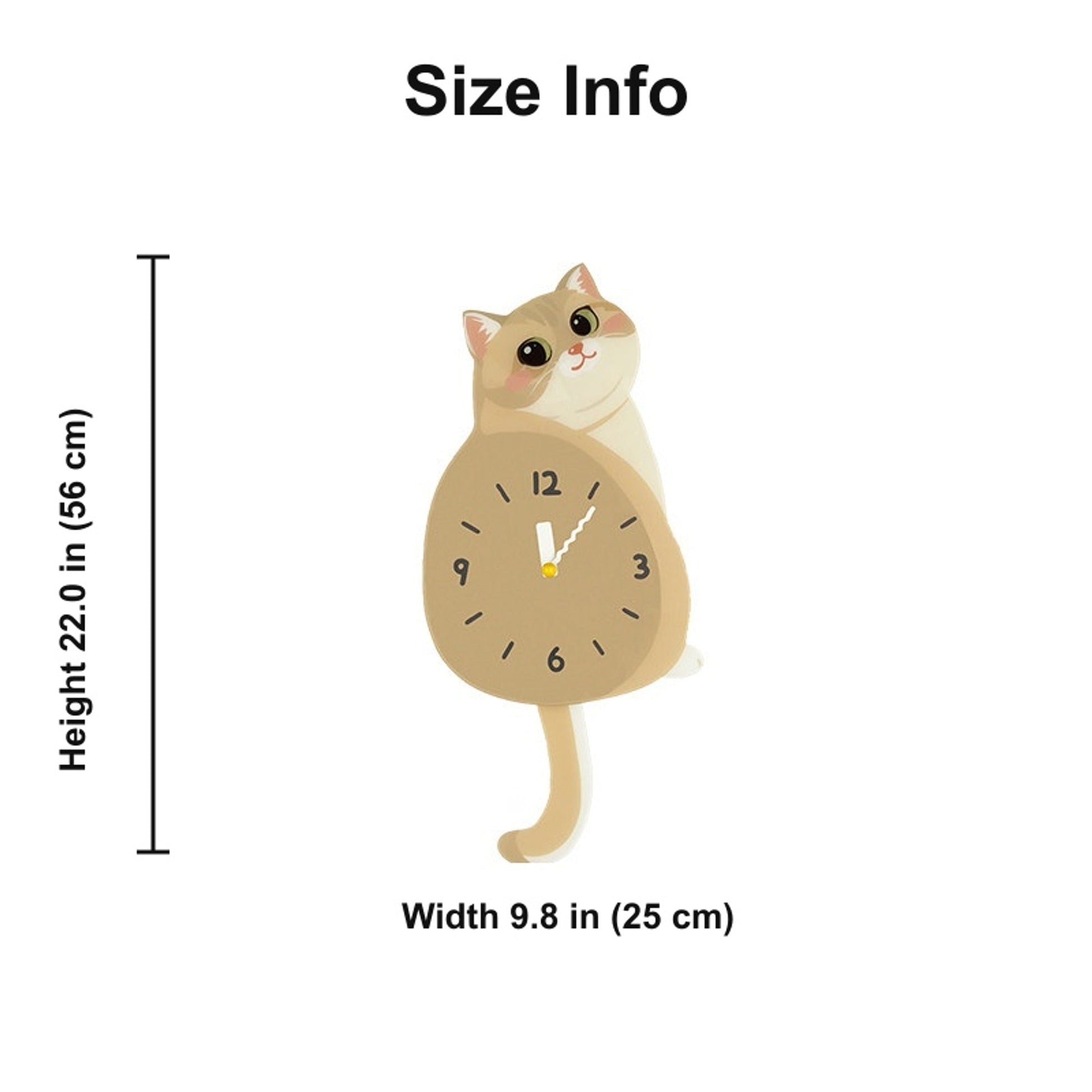 Petstify Blue Golden Shaded Cat acrylic wall clock size chart