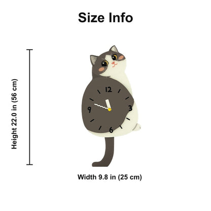 Petstify Blue and White Cat swinging tail acrylic wall clock size chart