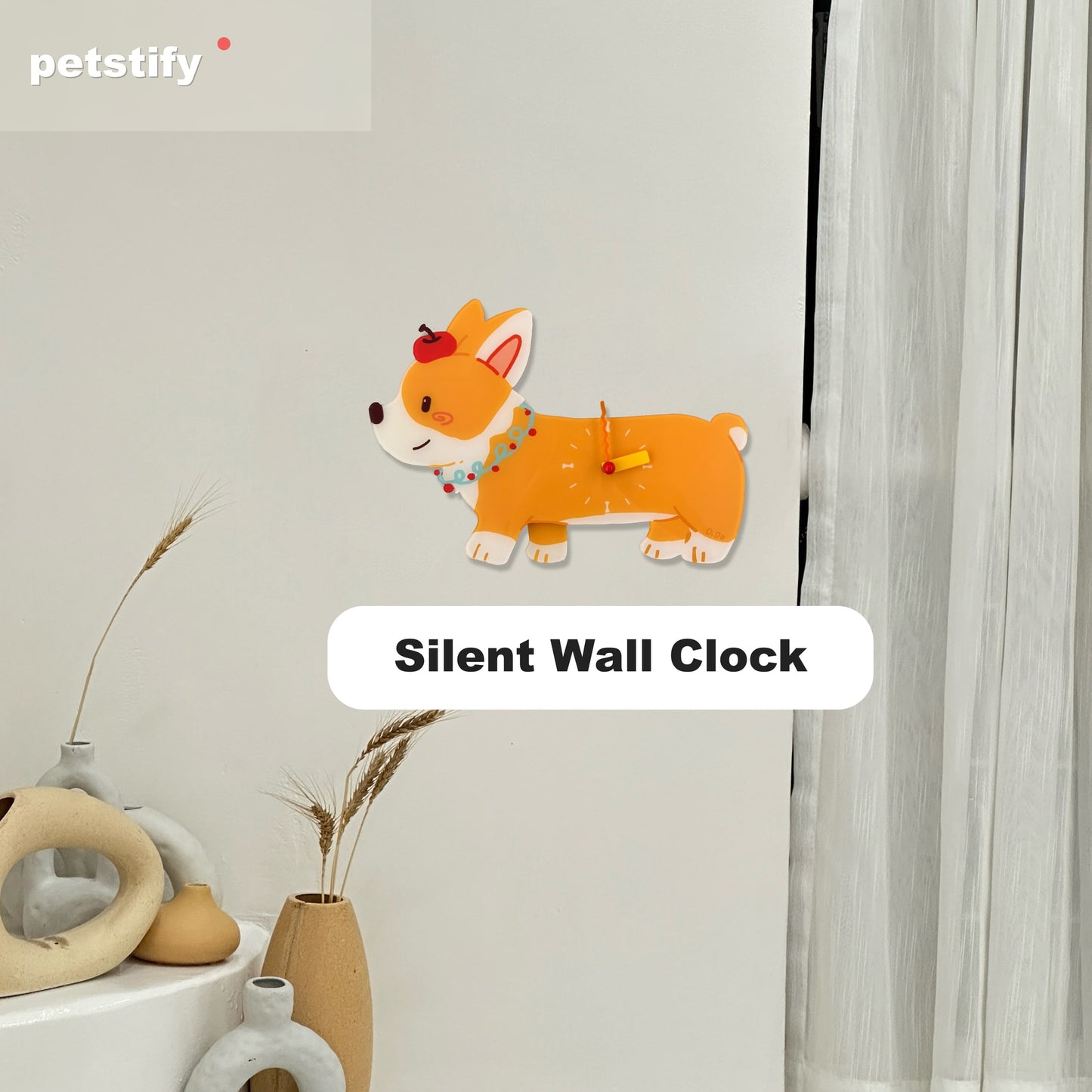 Petstify Chubby Corgi dog wall clock - close-up of the swinging poop pendulum