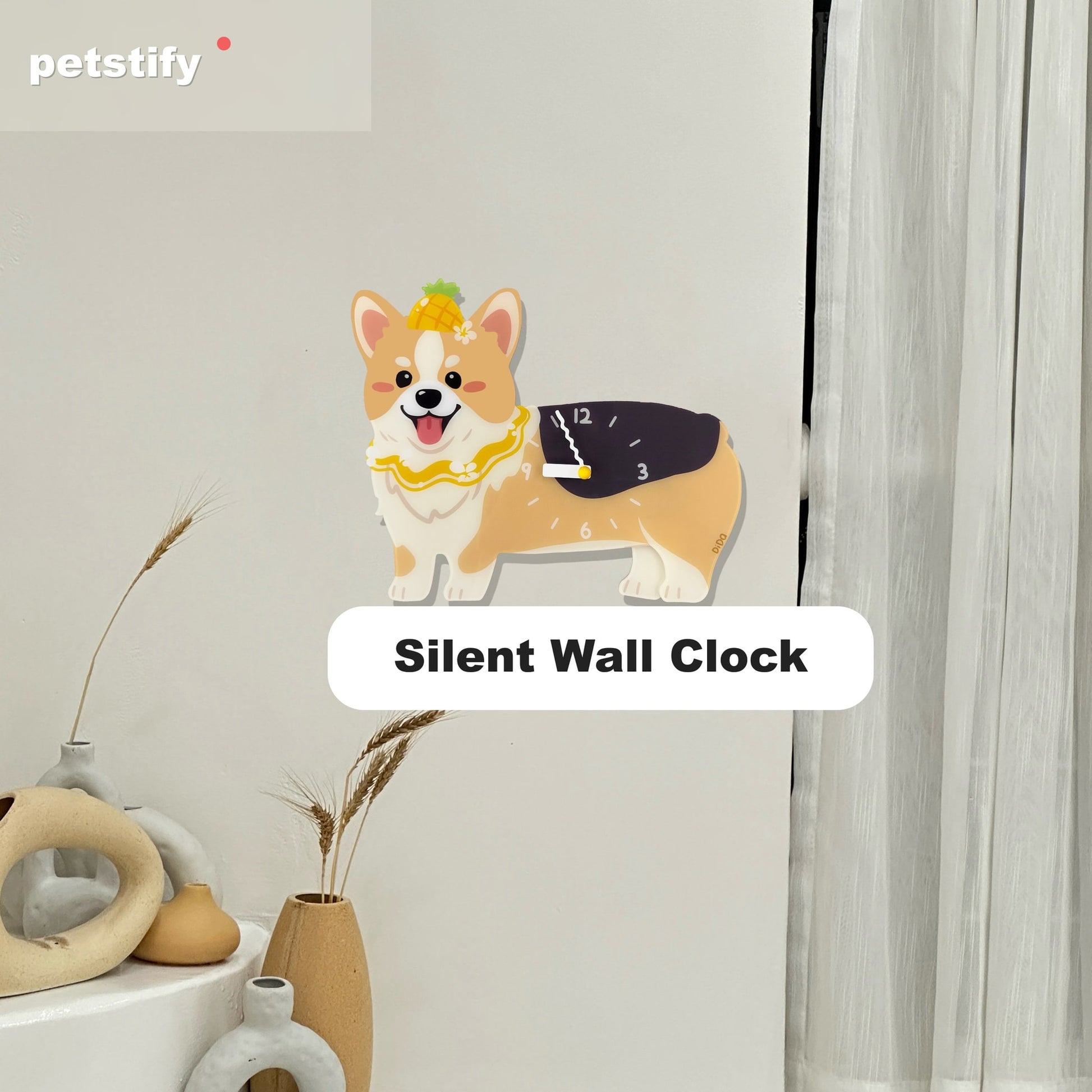 Petstify Corgi dog wall clock - close-up of the swinging poop pendulum