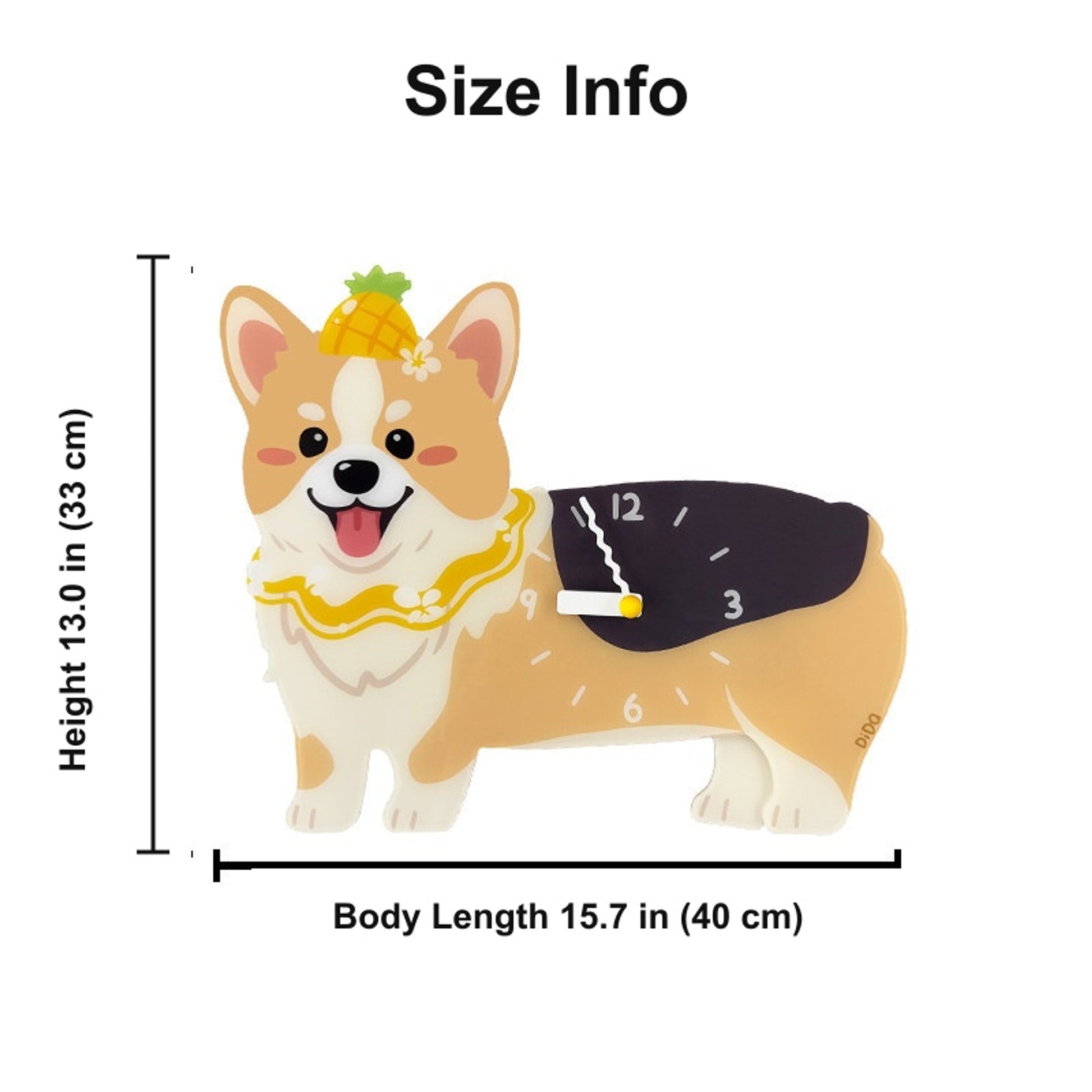 Petstify Corgi acrylic wall clock size chart