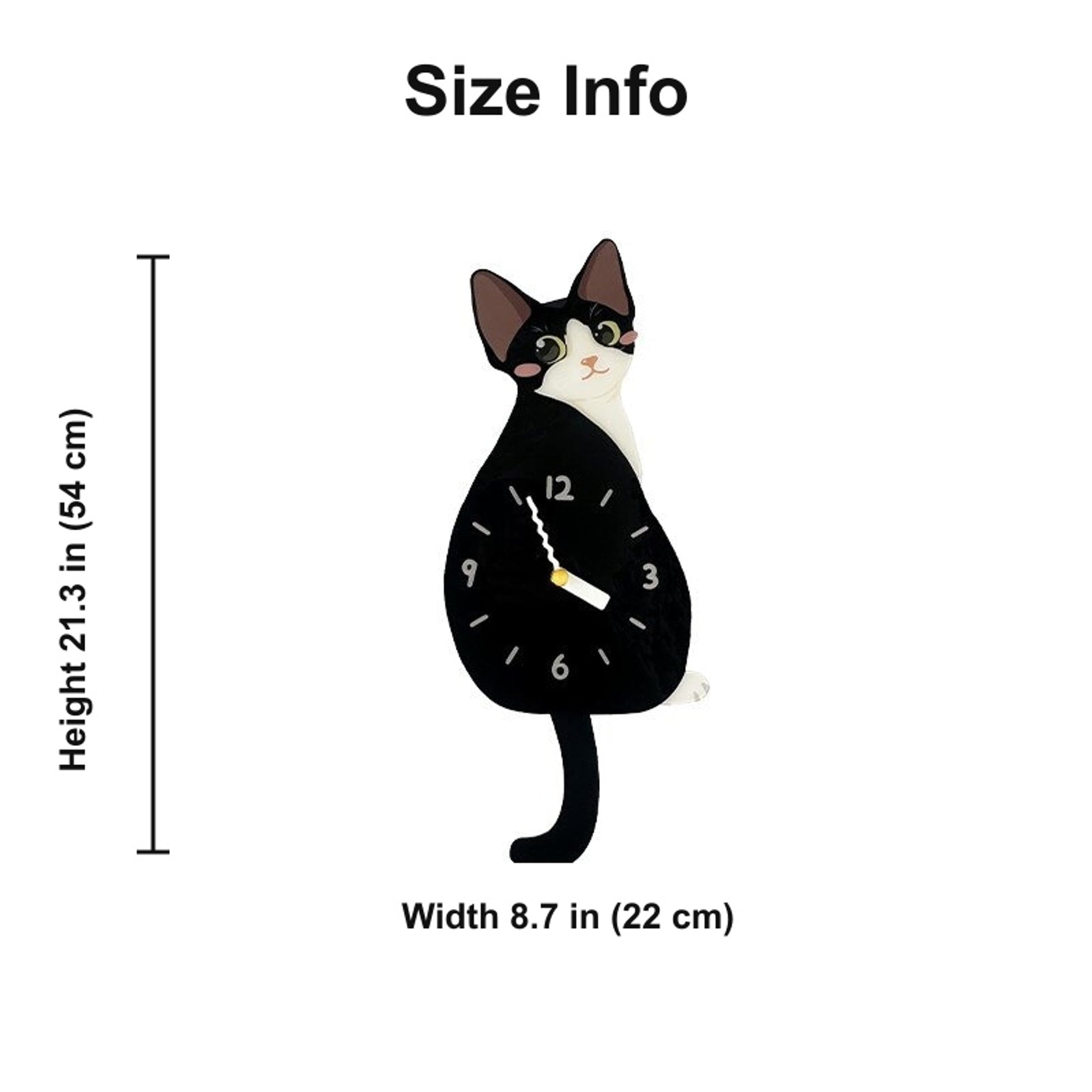 Petstify Devon Rex swinging tail acrylic wall clock size chart