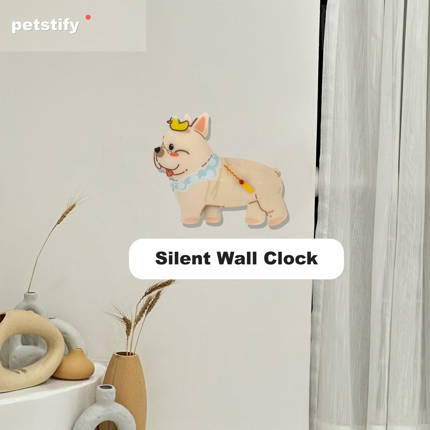 Petstify French Bulldog dog wall clock - close-up of the swinging poop pendulum