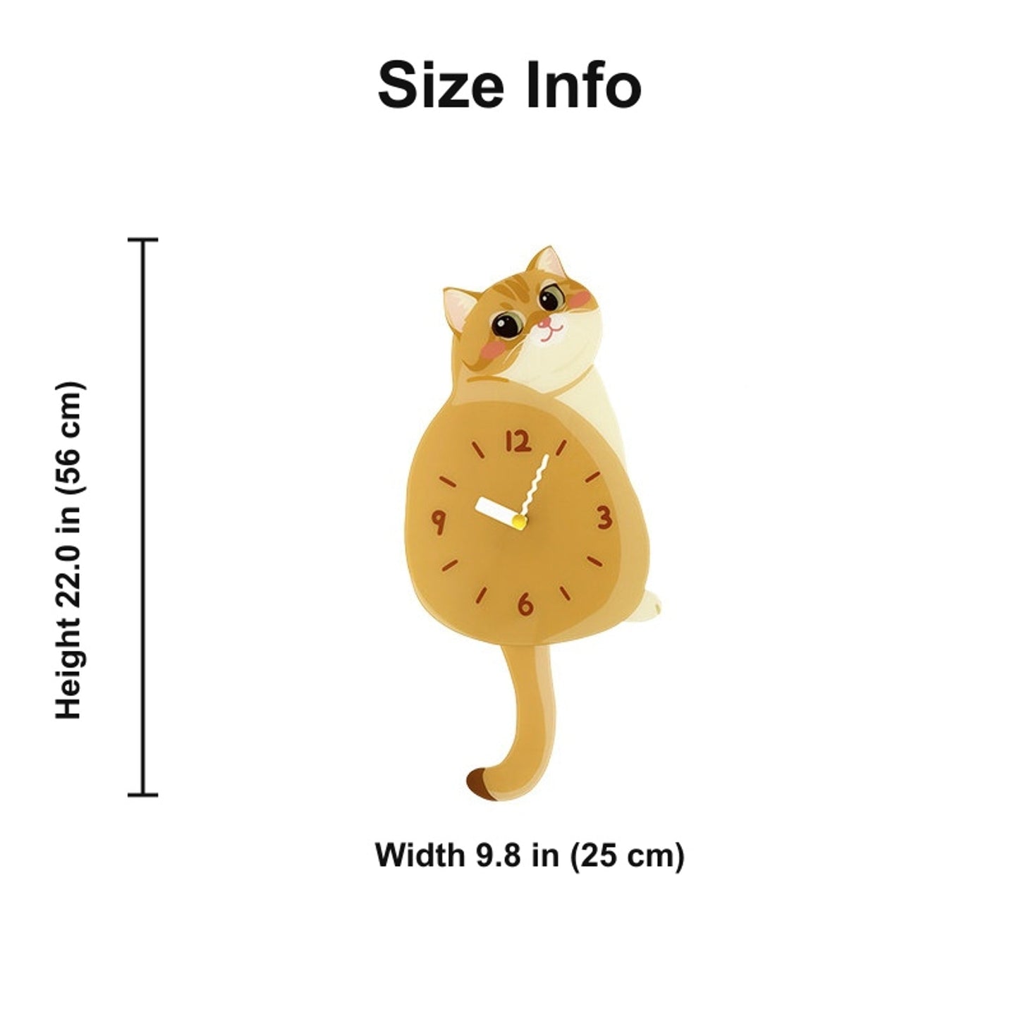 Petstify Golden Shaded Cat acrylic wall clock size chart