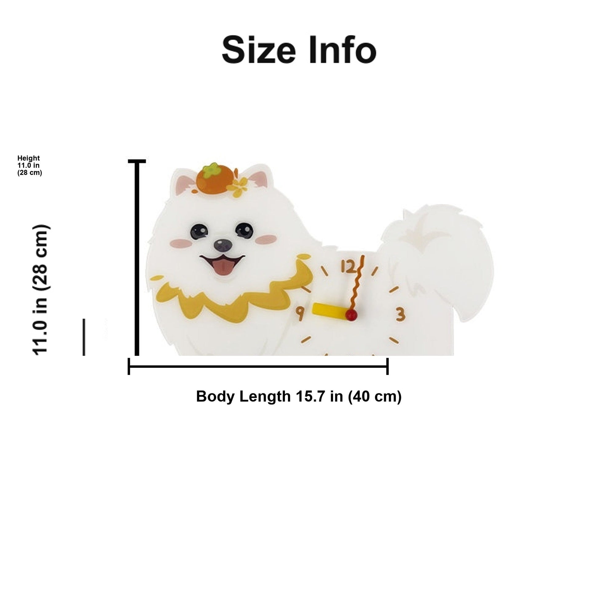 Petstify Pomeranian swinging paw acrylic wall clock size chart