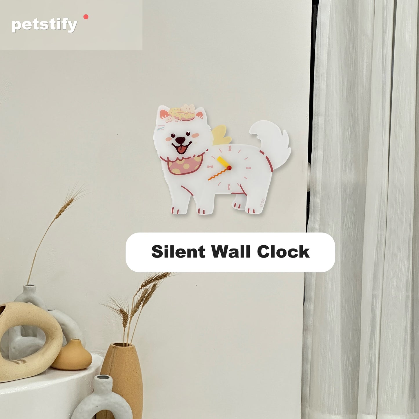 Petstify Samoyed dog wall clock - close-up of the swinging poop pendulum