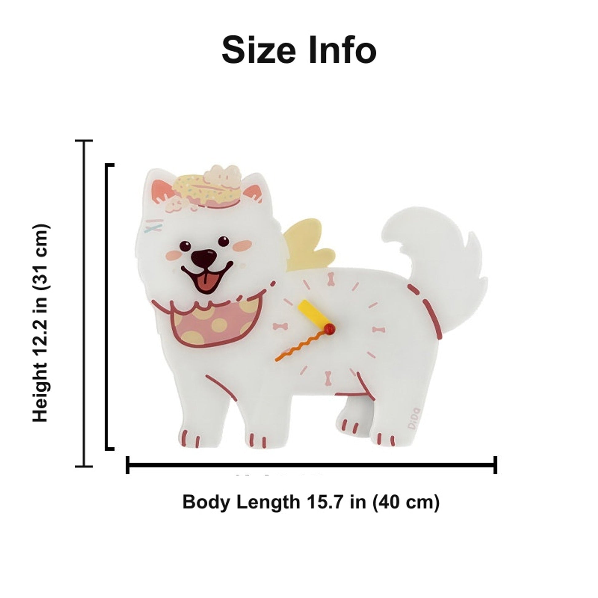 Petstify Samoyed acrylic wall clock size chart